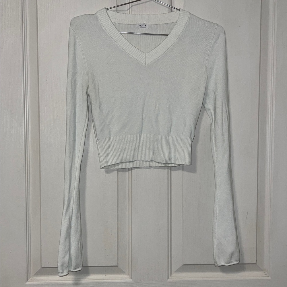 Garage white cropped V-neck sweater